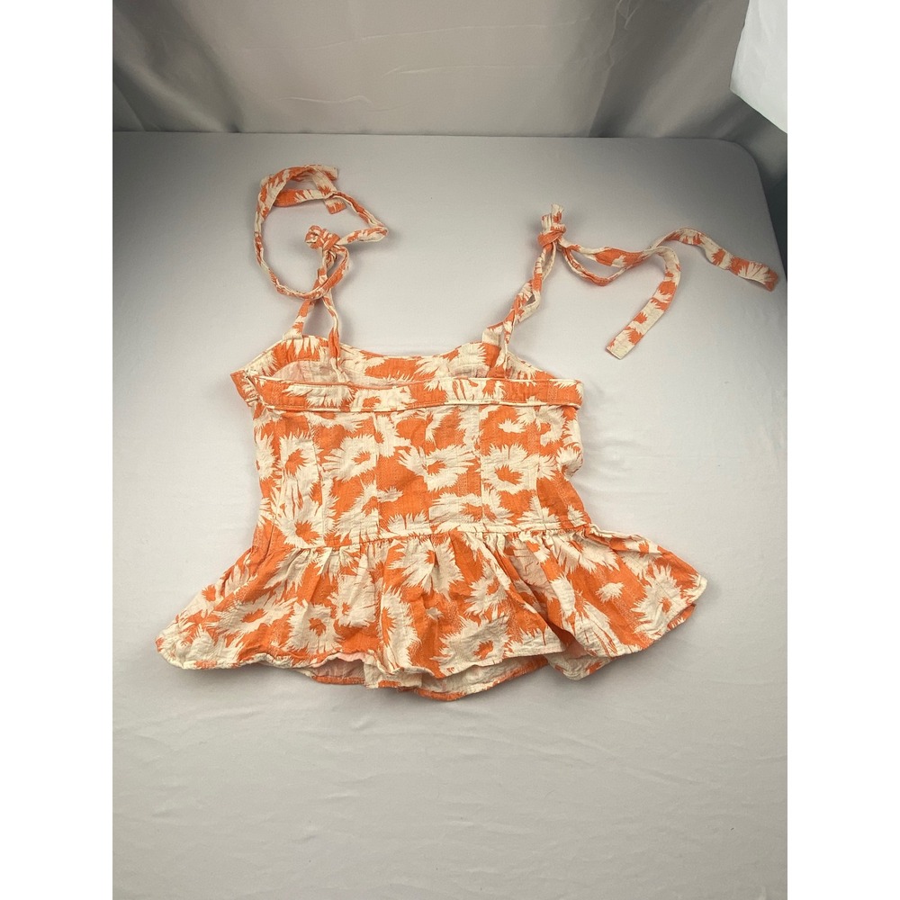OLIVACEOUS Orange‎ White Floral Peplum Tie Strap Tank Top Blouse Size S - Picture 6 of 7